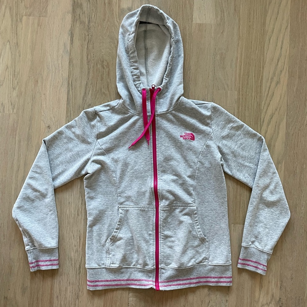 The North Face Gray and Pink Zip Up Hoodie Sweater